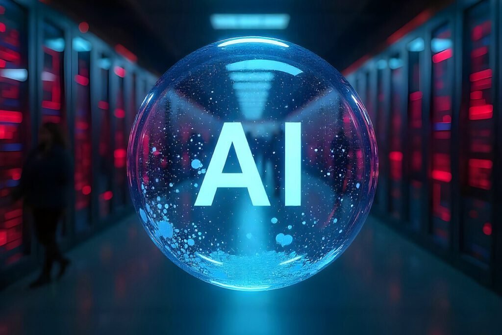 Gráfico técnico comparando la inversión en centros de datos frente a la teoría de la burbuja de la IA.