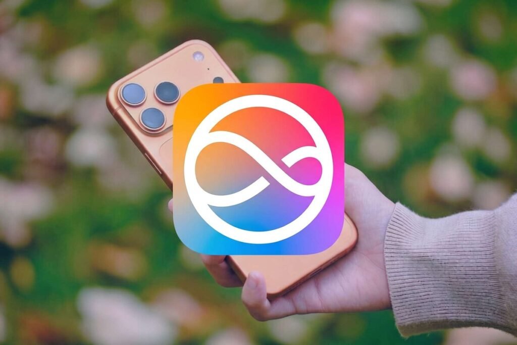 Logotipo abstracto iluminado de la versión renovada de Siri en la pantalla de un iPhone de última generación.