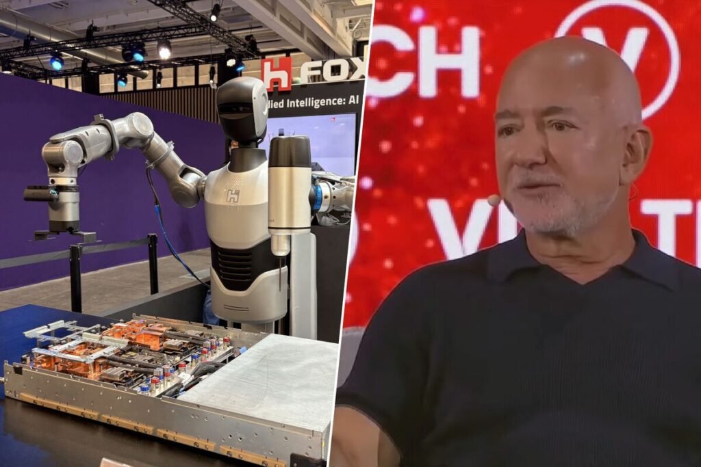 Auditorio de la feria Vivatech 2026 con pantallas proyectando esquemas de Prometheus y la conversación sobre la IA y el futuro del trabajo.