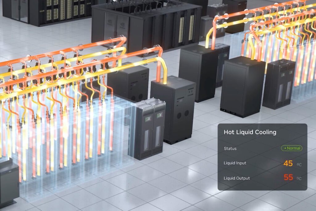 Radiadores externos de un complejo informático disipando calor de forma pasiva para disminuir el consumo de agua en centros de datos.