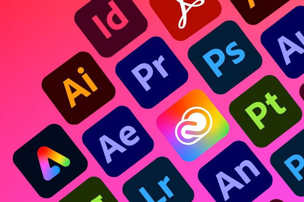 Diseñador gráfico utilizando funciones avanzadas asistidas por las herramientas de IA generativa de Adobe en un ordenador.