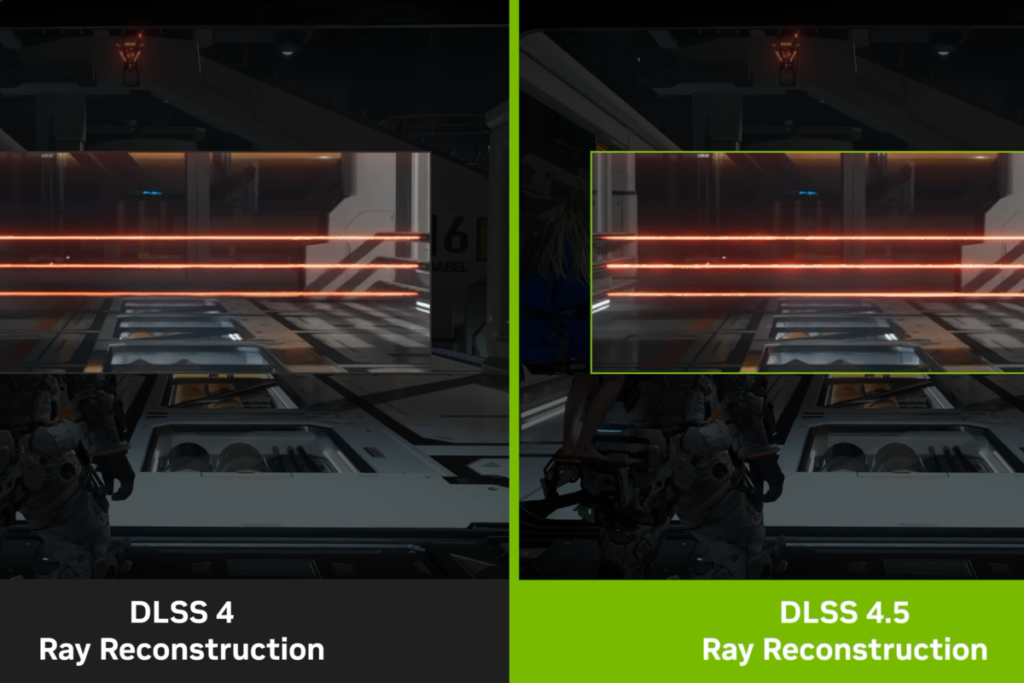Comparación gráfica con la tecnología Nvidia DLSS 4.5 activa en un videojuego de última generación.