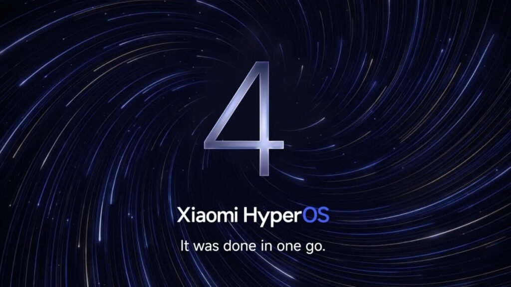 Presentación del software HyperOS 4 de Xiaomi en la pantalla de un móvil de gama alta.