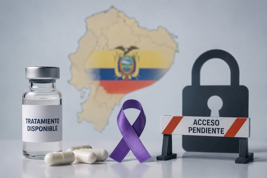 Representantes de la FAGCE en rueda de prensa mientras pacientes con amiloidosis hereditaria exigen al Estado cumplir las sentencias