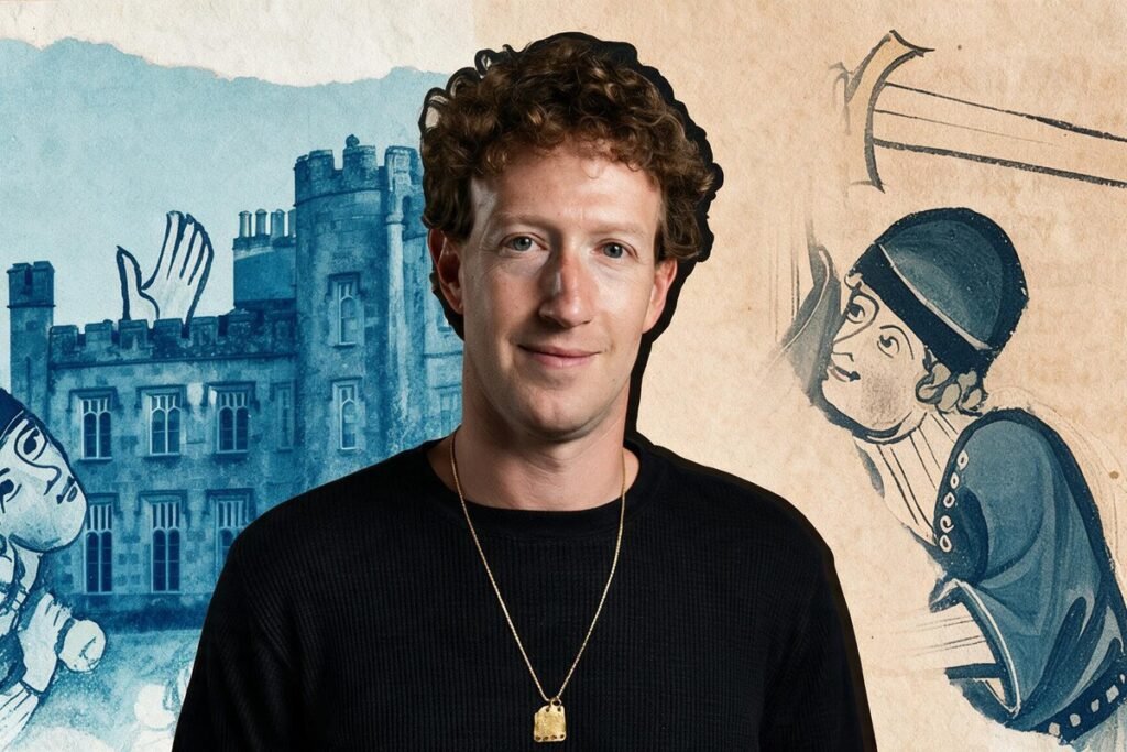 Vista aérea y fachada histórica del castillo de Mark Zuckerberg en Irlanda.