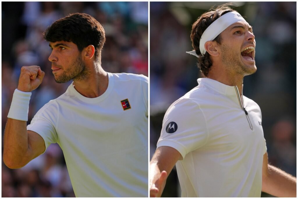 Carlos Alcaraz en la semifinal de Wimbledon ante Taylor Fritz