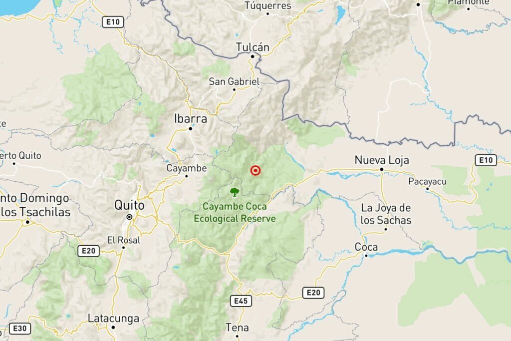 Mapa de epicentros del temblor en Ecuador registrado en Pichincha y Esmeraldas en julio de 2025