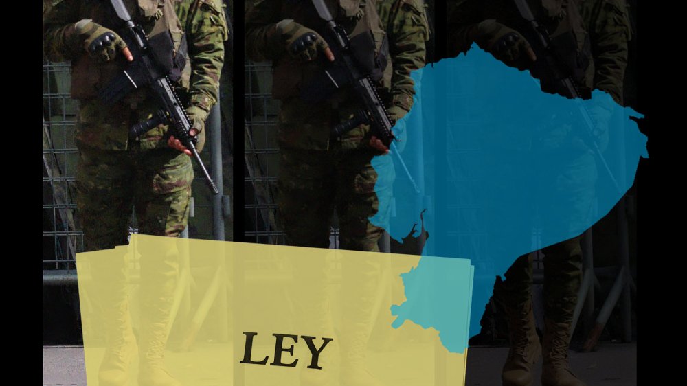 Mapa de Ecuador con militares de fondo ilustrando la Ley de Solidaridad Ecuador eliminada por la Corte Constitucional