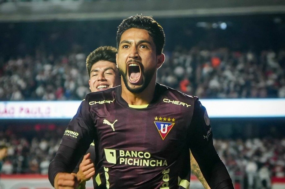 Jeison Medina celebra gol de la victoria de Liga de Quito ante Sao Paulo en la Copa Libertadores 2025