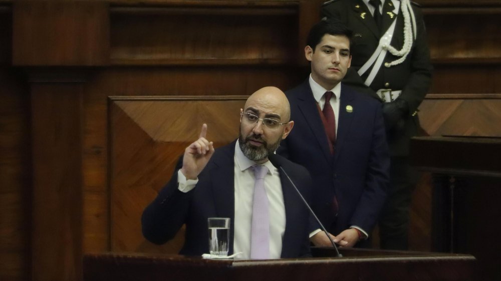 Mario Godoy presidente del Consejo de la Judicatura comparece ante el pleno de la Asamblea Nacional en Quito el 5 enero 2026