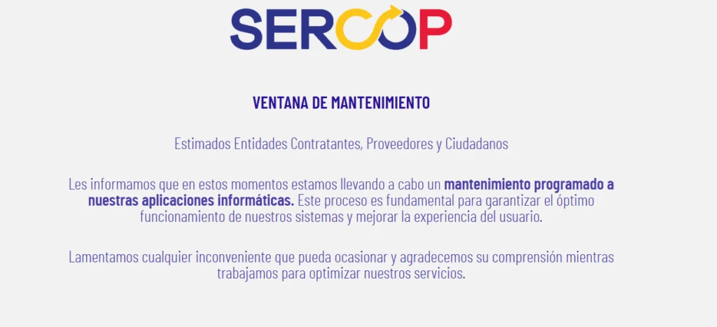 Sercop entra en mantenimiento