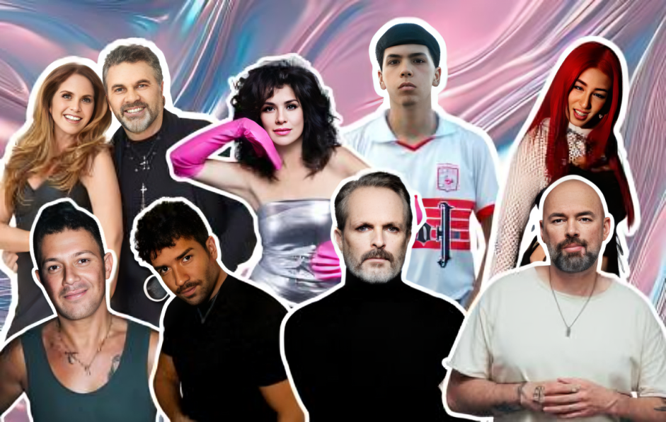 Collage de artistas confirmados para Ecuador 2026: Ed Sheeran, Alejandro Sanz, Iron Maiden y Ricardo Arjona, sobre un mapa del país.