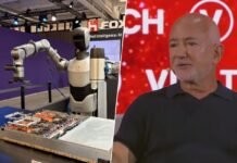 Conversación sobre la IA y el futuro del trabajo: El impacto de Prometheus Auditorio de la feria Vivatech 2026 con pantallas proyectando esquemas de Prometheus y la conversación sobre la IA y el futuro del trabajo.
