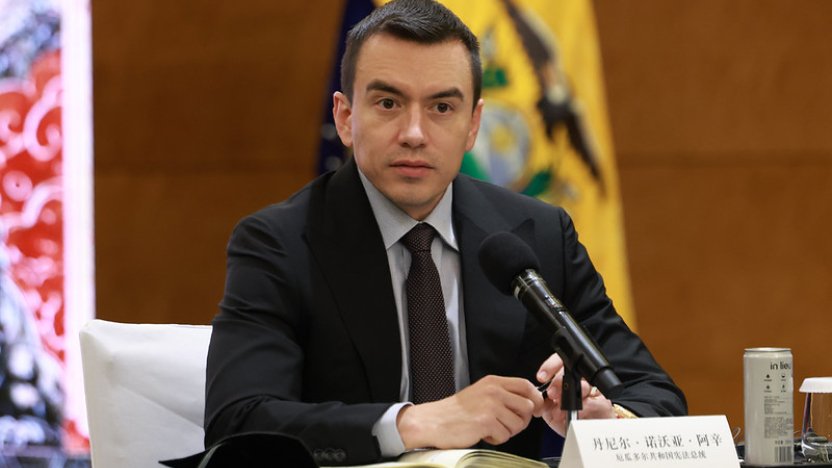 El presidente Daniel Noboa durante reunión en Shangai sobre el Centro Nacional de Inteligencia