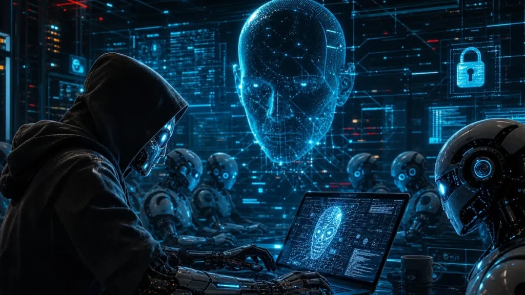 Esquema conceptual de ciberseguridad sobre malware autonomo que consulta sistemas de IA