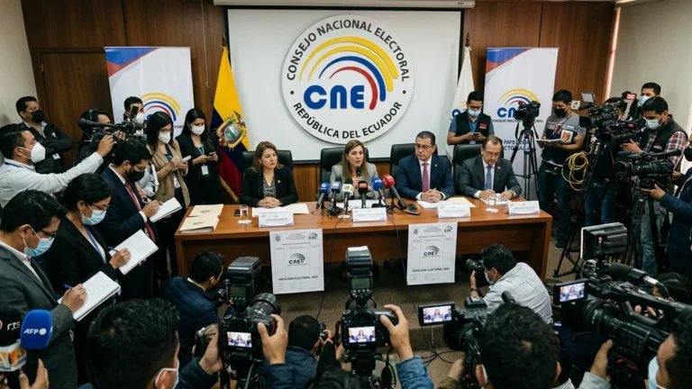 Rueda de prensa y presentación del Consejo Nacional Electoral de Ecuador