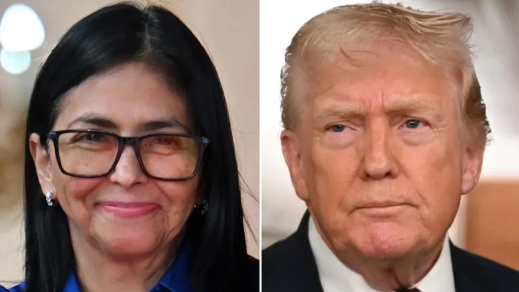Donald Trump y Delcy Rodríguez en reunión diplomática en Nueva York