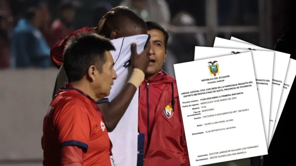 Jugadores del Club Deportivo El Nacional antes del partido definitivo