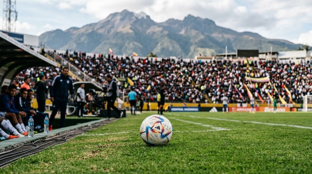 Partido de fútbol de la Segunda Categoría de Pichincha en un estadio de Quito