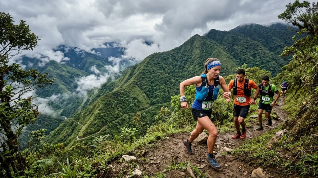 Atletas de montaña corriendo por senderos de altura en la Intag Columbia SkyRace