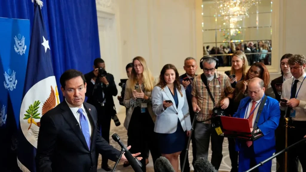 Marco Rubio en rueda de prensa sobre política exterior para América Latina