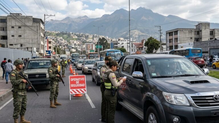 Operativo de la Policía Nacional y patrulleros de seguridad en Ecuador