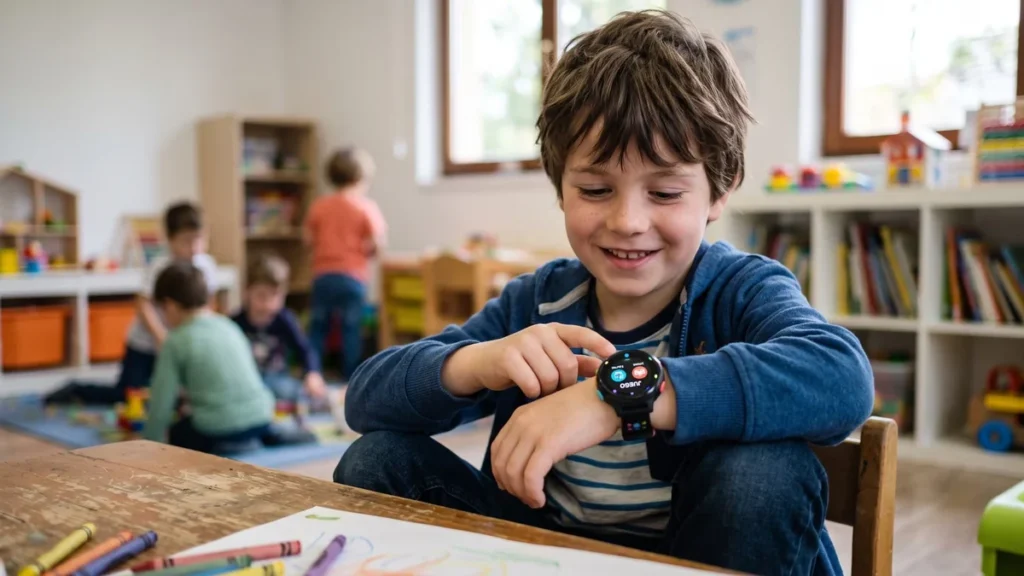Uso de smartwatch infantil con pantalla táctil y geolocalización
