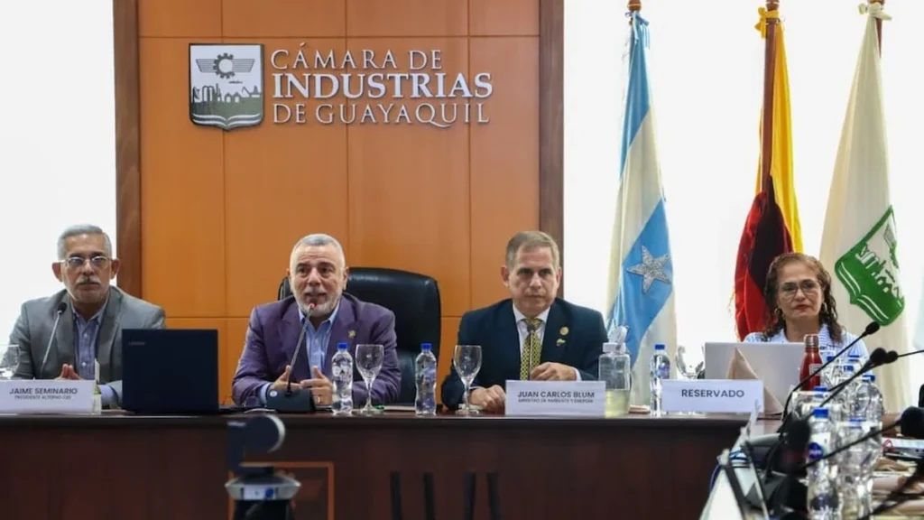 Subestación y torres de alta tensión en zona industrial de Ecuador