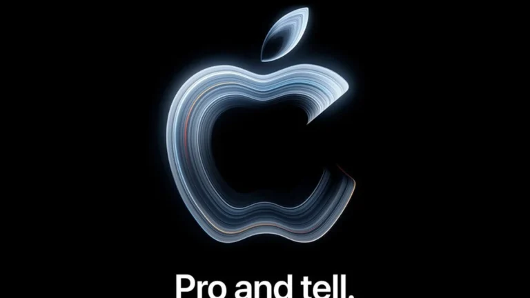 Logotipo de Apple y adelanto gráfico del evento tecnológico