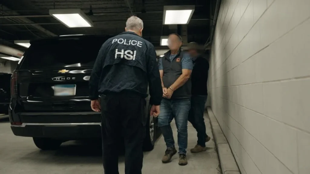 Fachada institucional de una sede judicial federal de Estados Unidos con agentes de seguridad