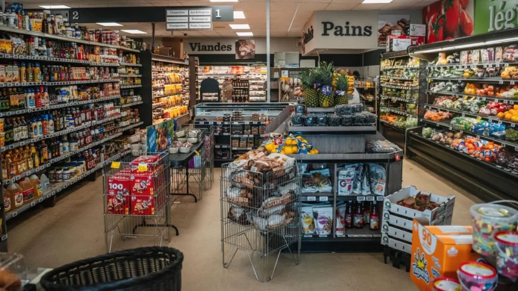 Estanterías de alimentos refrigerados en un supermercado europeo