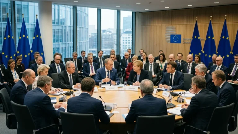 Líderes de la Unión Europea reunidos en cumbre oficial en la sede del Consejo Europeo en Bruselas