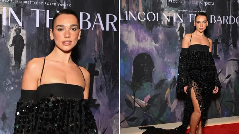 Dua Lipa posa en la alfombra roja luciendo un vestido de gala con lentejuelas