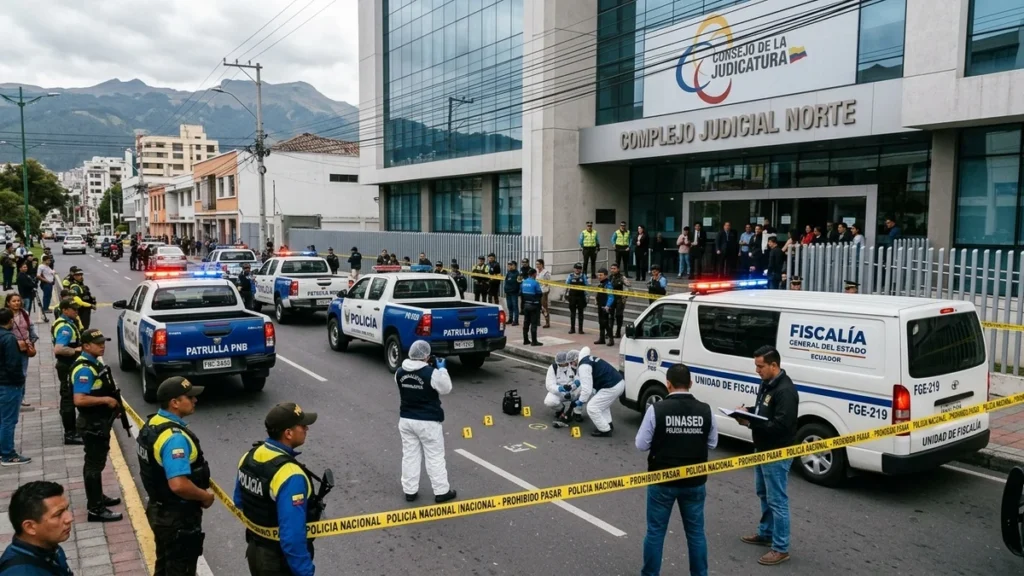 Operativo judicial y policial frente al Complejo Judicial de Quito
