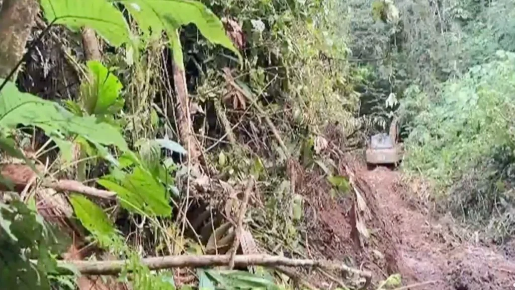 Efectivos militares inspeccionan maquinaria pesada en zona selvática durante operativo