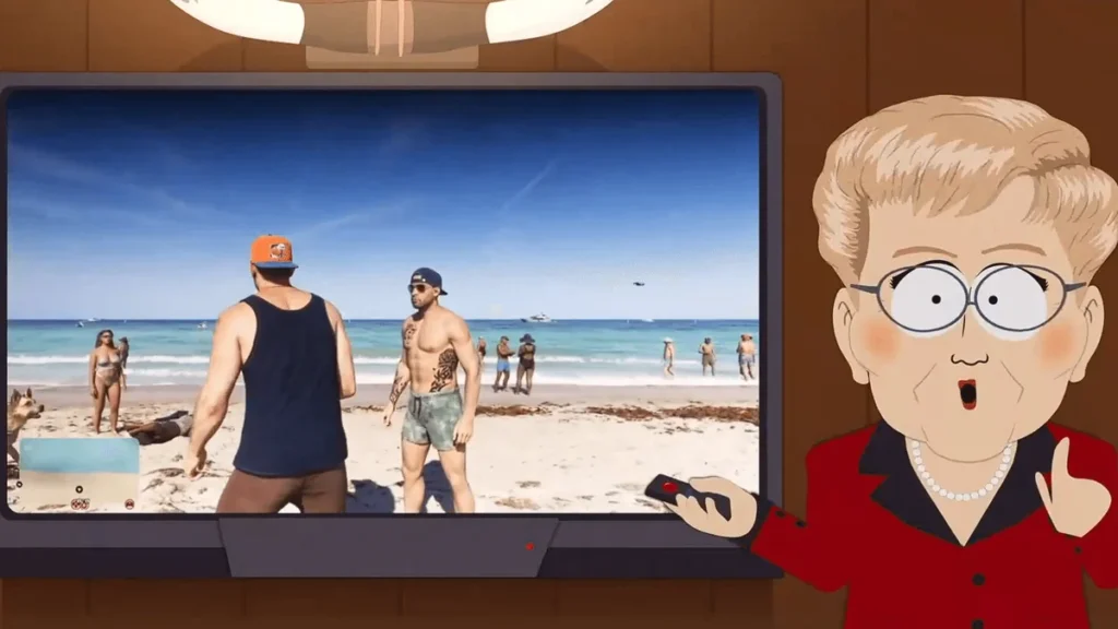 Escena satírica de GTA VI en South Park sobre su mundo abierto