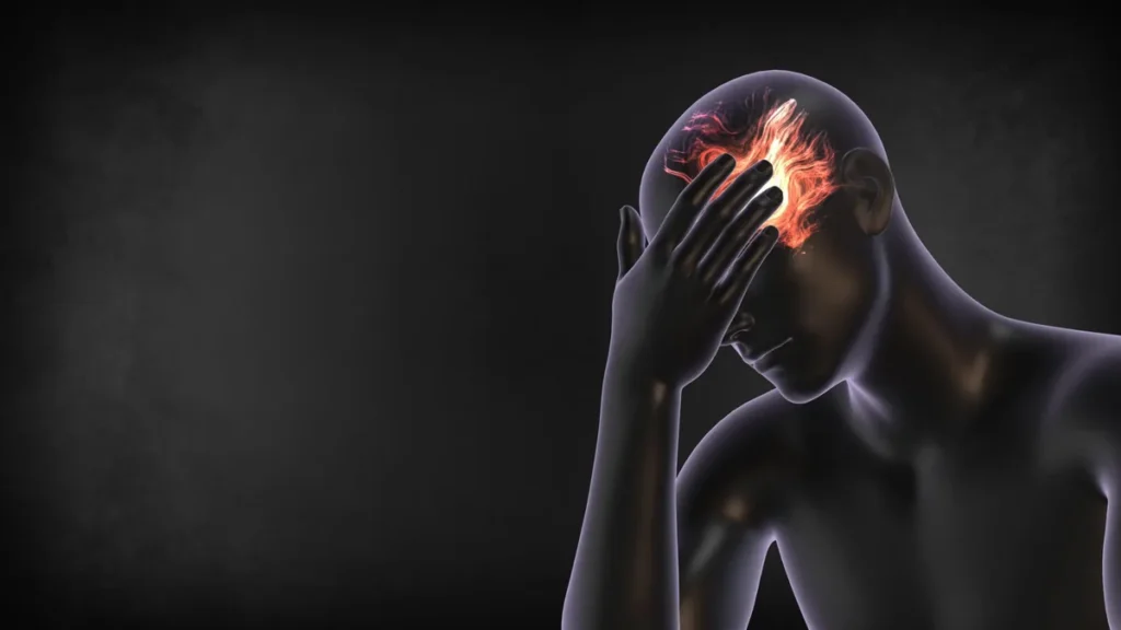 Ilustración médica que representa la conexión entre nutrición, cerebro y regulación del estrés