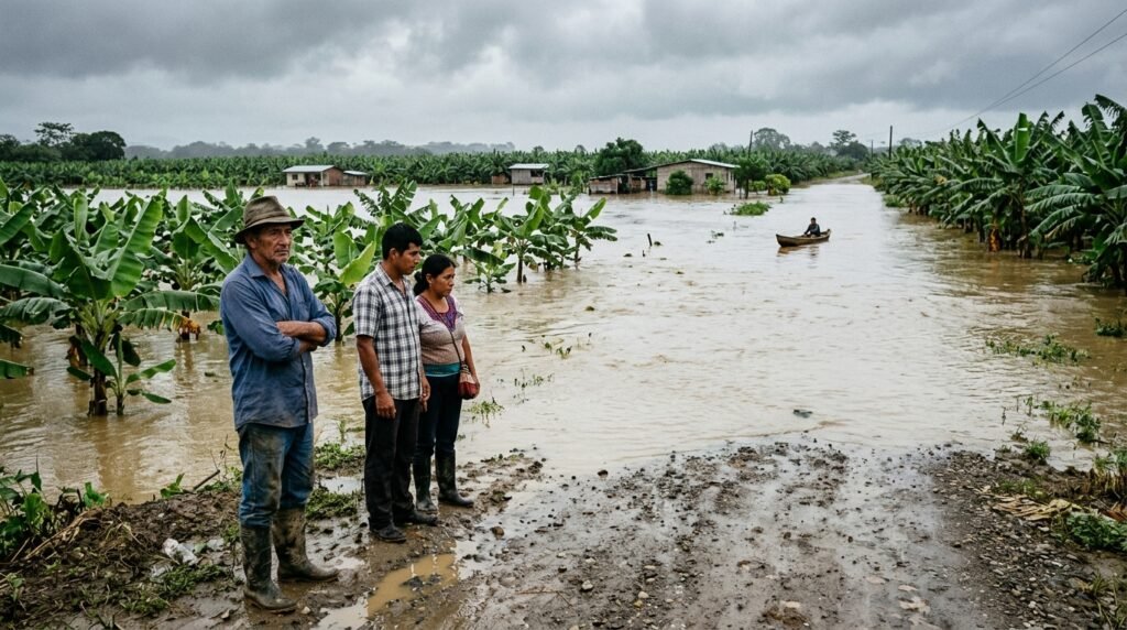 Intensas lluvias e inundaciones anegan más de 5.600 hectáreas agrícolas en la provincia de Los Ríos