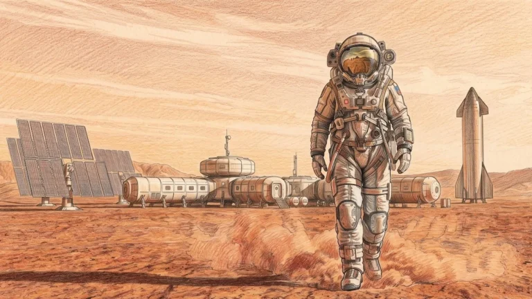 Superficie de Marte y diseño conceptual de traje espacial de la NASA