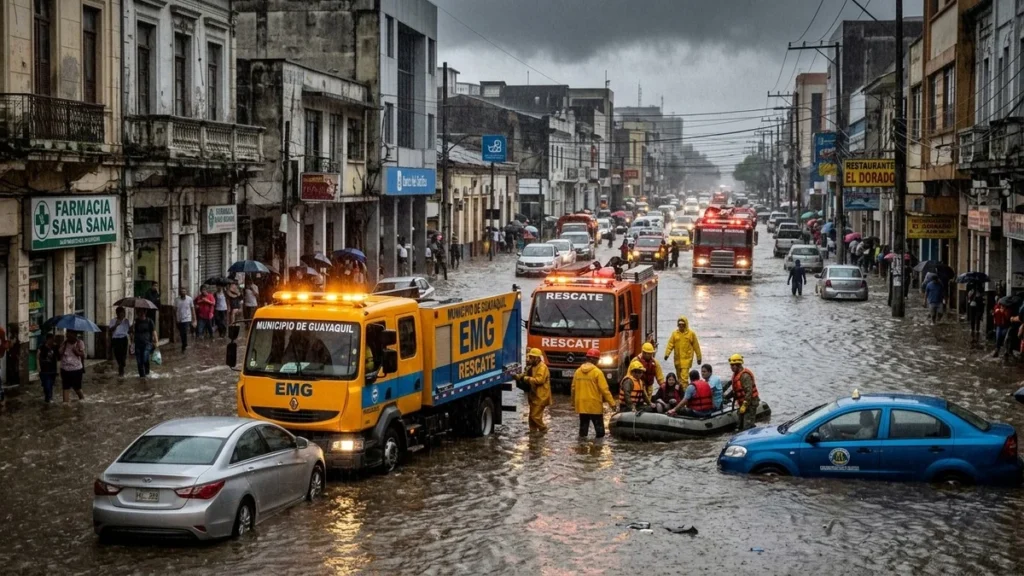 Sectores anegados Guayaquil inundaciones lluvias rescate