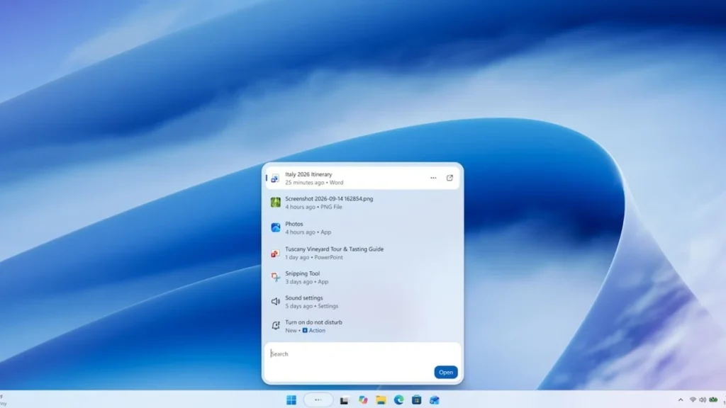 Escritorio de Windows 11 mostrando la barra de búsqueda optimizada