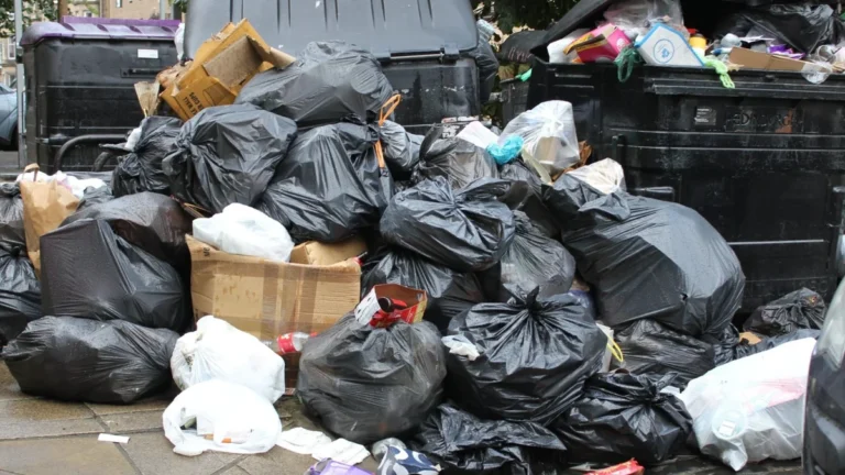 Fundas de basura acumuladas junto a contenedores en una calle de Guayaquil