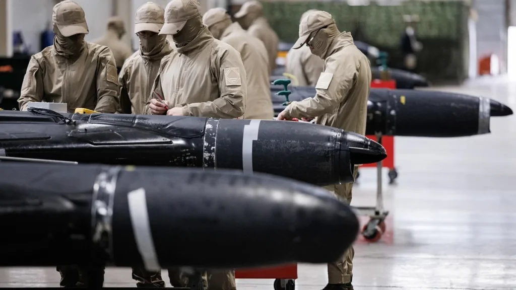 Dron militar ruso en plataforma de lanzamiento