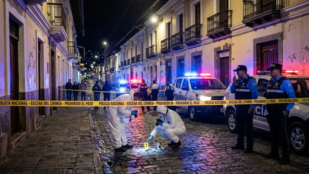 Operativo de la Policía Nacional y Criminalística en el centro histórico de Quito.