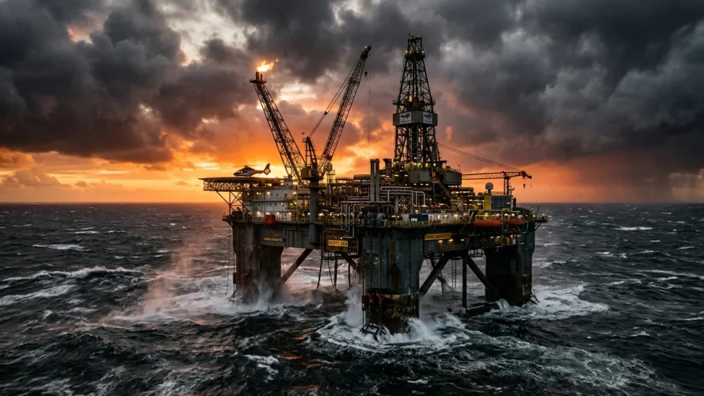 Plataforma de extracción petrolera y gasífera en aguas del Mar del Norte