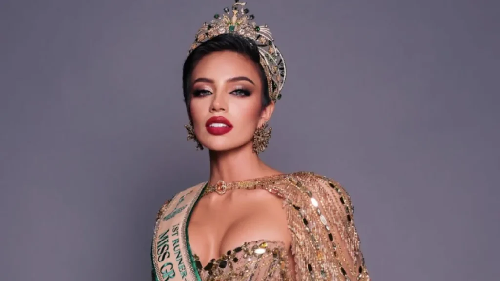 Shyare Andrade saludando como primera finalista del certamen Miss Grand International
