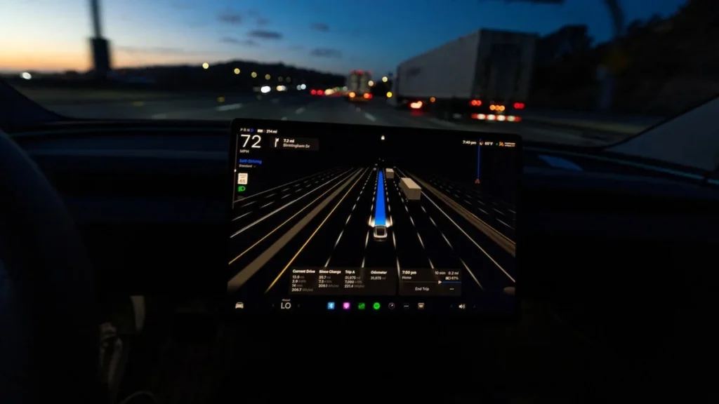Conductor monitoreando el sistema autónomo de Tesla en carretera