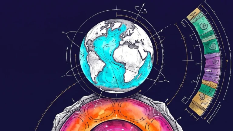 Representación computarizada del eje de rotación y corteza de la Tierra