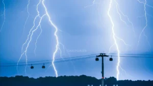 Rayo y descarga eléctrica sobre el cielo nocturno de Guayaquil